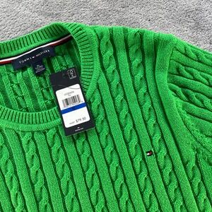 Tommy Hilfiger Cable Knit Sweater XL Green NWT Cotton Crew Neck Spring Layering